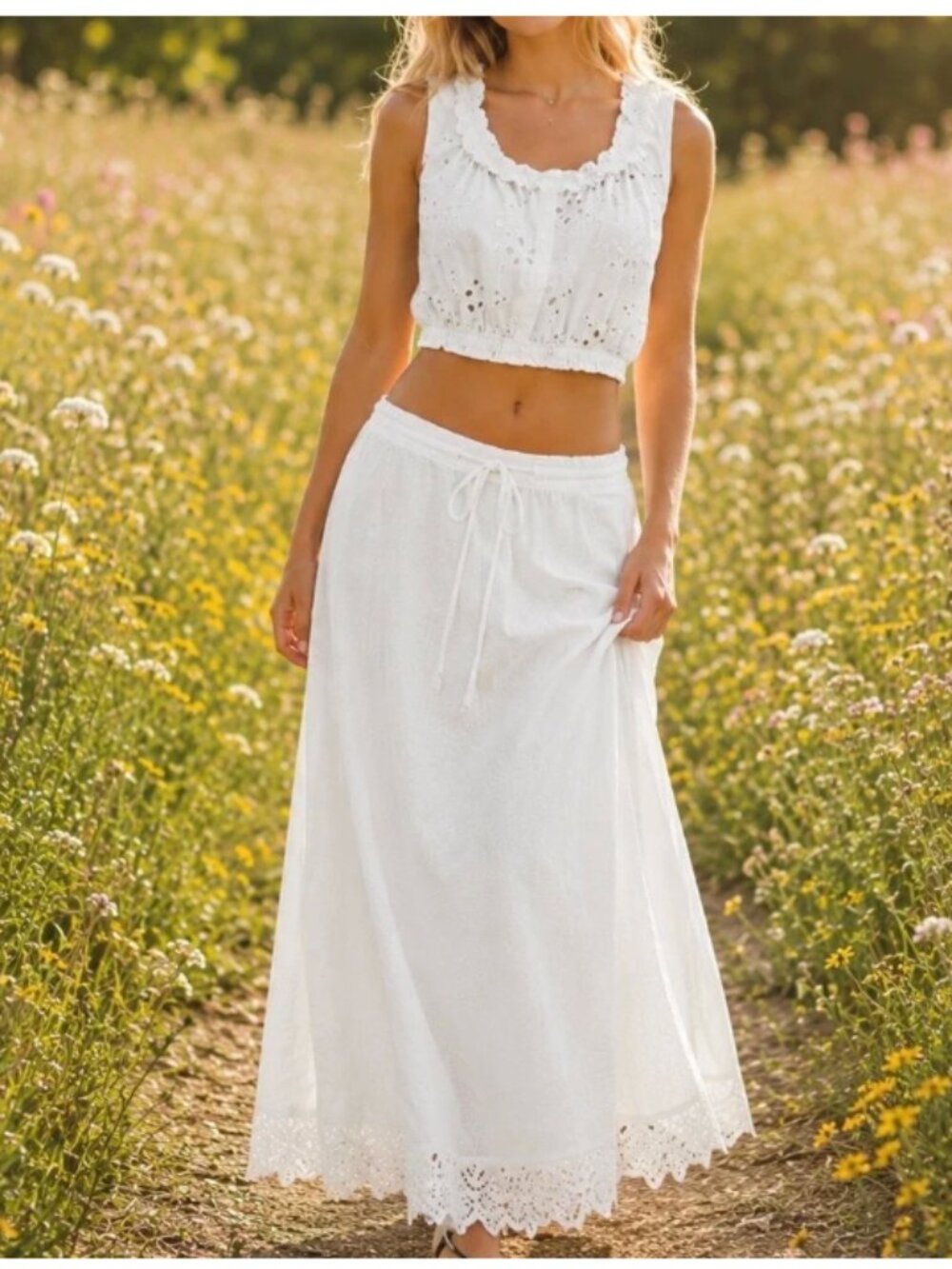 NWT Free People Madelyn Cotton Eyelet Maxi Skirt Set